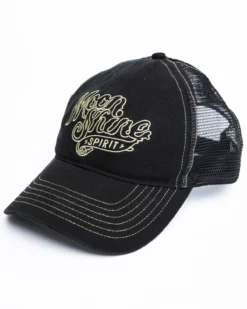 Moonshine Spirit Men's White On Black Logo Print Mesh Ball Cap