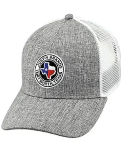 Justin Men's Heather Gray Fort Worth Texas Logo Patch Mesh-Back Ball Cap