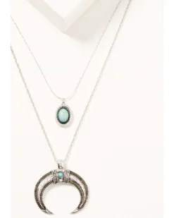 Front Page 21 Prime Time Jewelry Women's Silver Crescent Horn & Turquoise Pendant Layered Necklace Set
