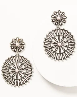 Front Page 19 Prime Time Jewelry Women's Concho Silver & Pink Chandelier Earrings