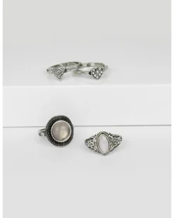 Prime Time Jewelry Women's 4-piece Silver & Pink Stone Ring Set