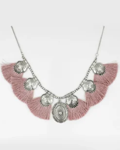Prime Time Women's Pink Tassel & Silver Concho Necklace