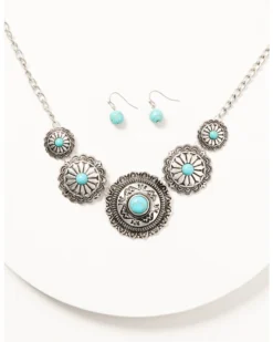 Prime Time Jewelry Women's 5 Concho Necklace And Earrings Set