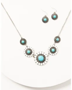 Front Page 13 Prime Time Jewelry Women's Silver Turquoise & White Concho Jewelry Set