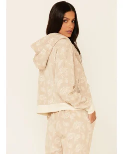 Idyllwind Women's Tan Floral Print Sherpa Zip-Front Hooded Jacket -Sheplers Sales 2000342543 280 P4