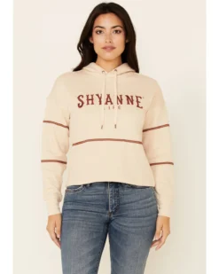 Shyanne Women's Tan & White Embroidered Logo Crop Hoodie
