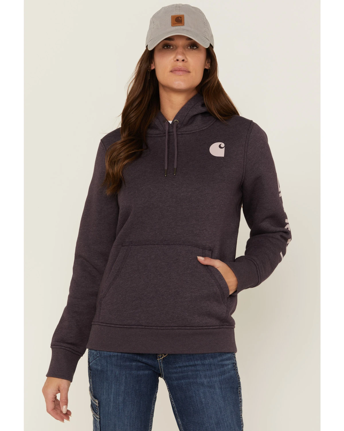 Carhartt Women's Gray Relaxed Midweight Logo Sleeve Graphic Hooded Sweatshirt 3 Carhartt Women's Gray Relaxed Midweight Logo Sleeve Graphic Hooded Sweatshirt