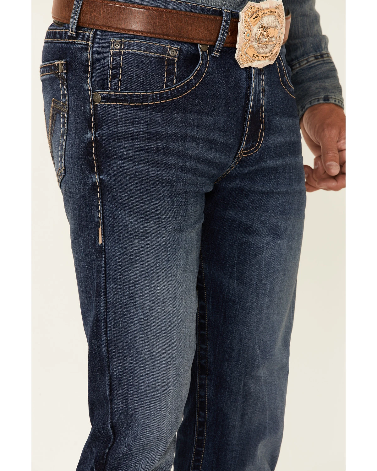 Rock 47 By Wrangler Men's Horizon Dark Wash Stretch Slim Bootcut Jeans 4 Rock 47 By Wrangler Men's Horizon Dark Wash Stretch Slim Bootcut Jeans - Image 2