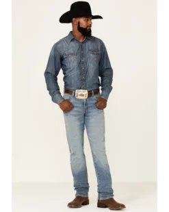 Wrangler Retro Green Men's Gralin Light Wash Stretch Slim Straight Jeans