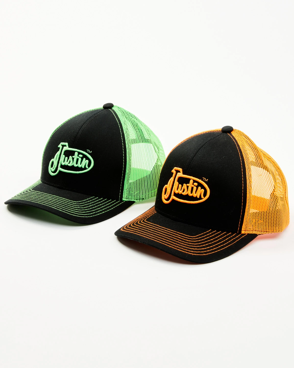 Justin Men's Assorted Embroidered Neon Logo Mesh Back Trucker Cap 3 Justin Men's Assorted Embroidered Neon Logo Mesh Back Trucker Cap