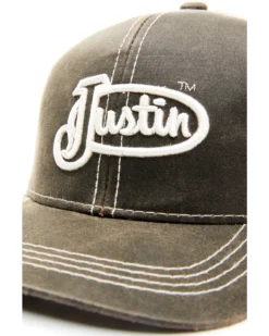 Justin Men's Brown Oilskin Embroidered Logo Mesh-Back Ball Cap -Sheplers Sales 2000353919 200 P2