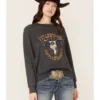 Paramount Network's Yellowstone Women's Charcoal Mineral Wash Steerhead Graphic Raglan Sweatshirt -Sheplers Sales 2000356682 022 P1
