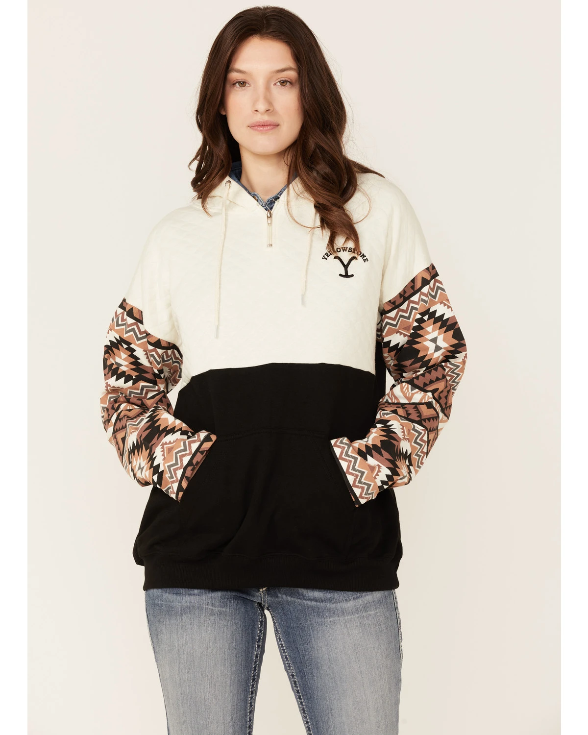 Paramount Network's Yellowstone Women's Mauve Southwestern Sleeve Hoodie Pullover 3 Paramount Network's Yellowstone Women's Mauve Southwestern Sleeve Hoodie Pullover