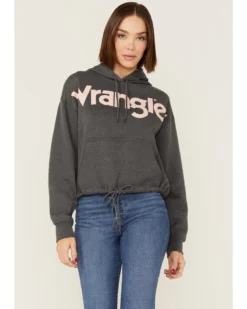 Wrangler Women's Charcoal Rose Logo Cropped Hoodie