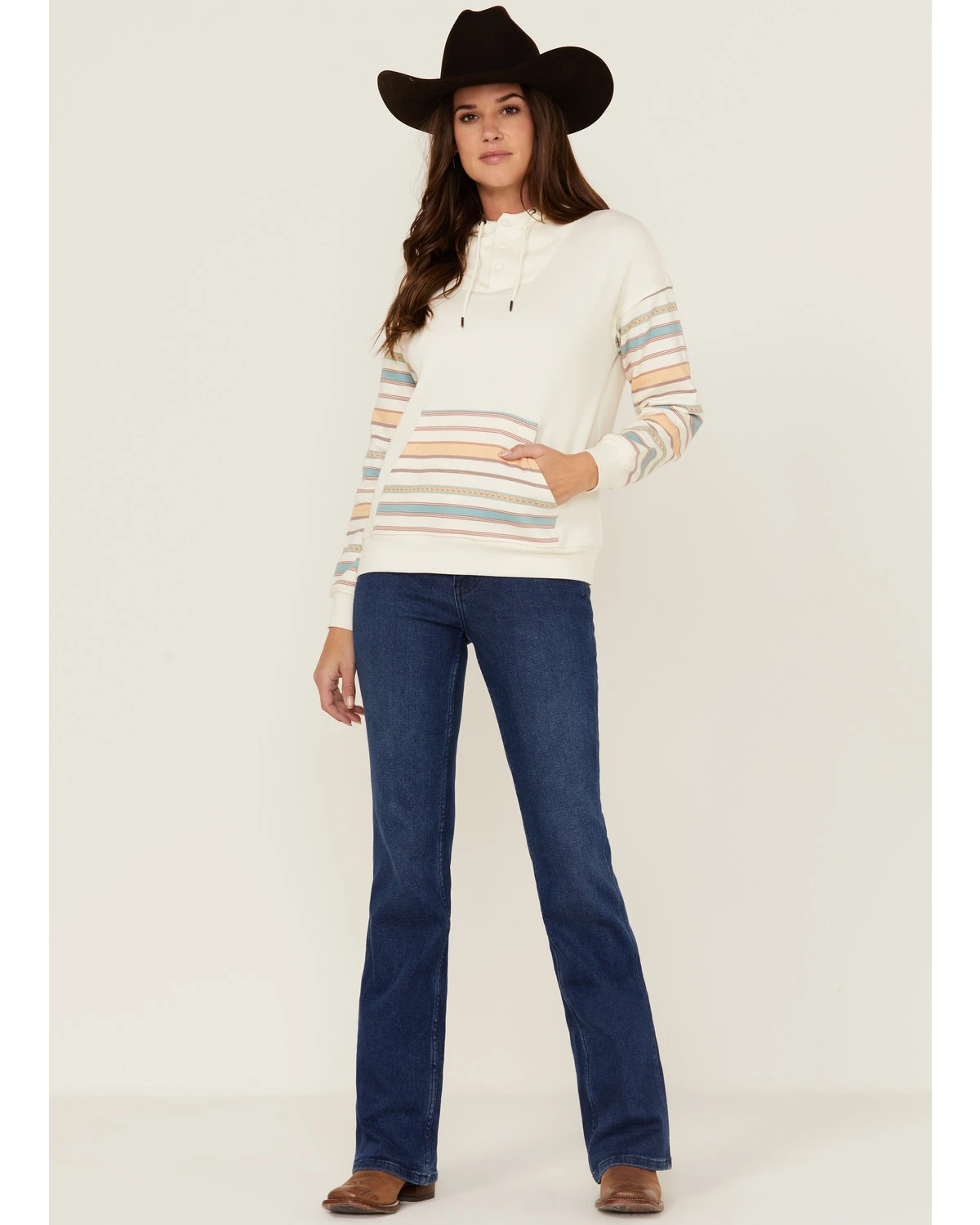 RANK 45 Women's Contrast Serape Sleeve Pullover Hoodie 4 RANK 45 Women's Contrast Serape Sleeve Pullover Hoodie - Image 2