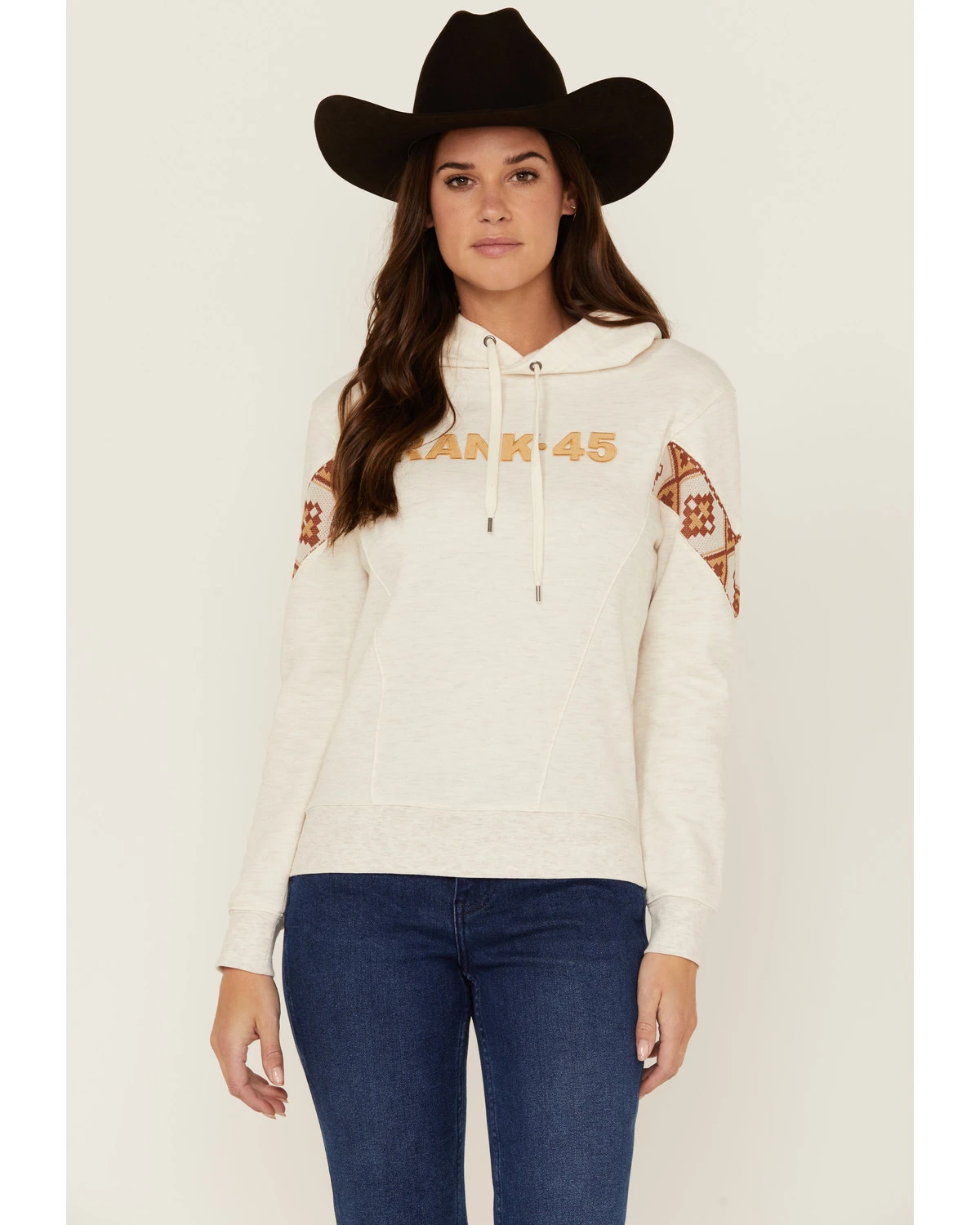 RANK 45 Women's Logo Southwestern Print Sleeve Trim Pullover Hooded Sweatshirt 3 RANK 45 Women's Logo Southwestern Print Sleeve Trim Pullover Hooded Sweatshirt