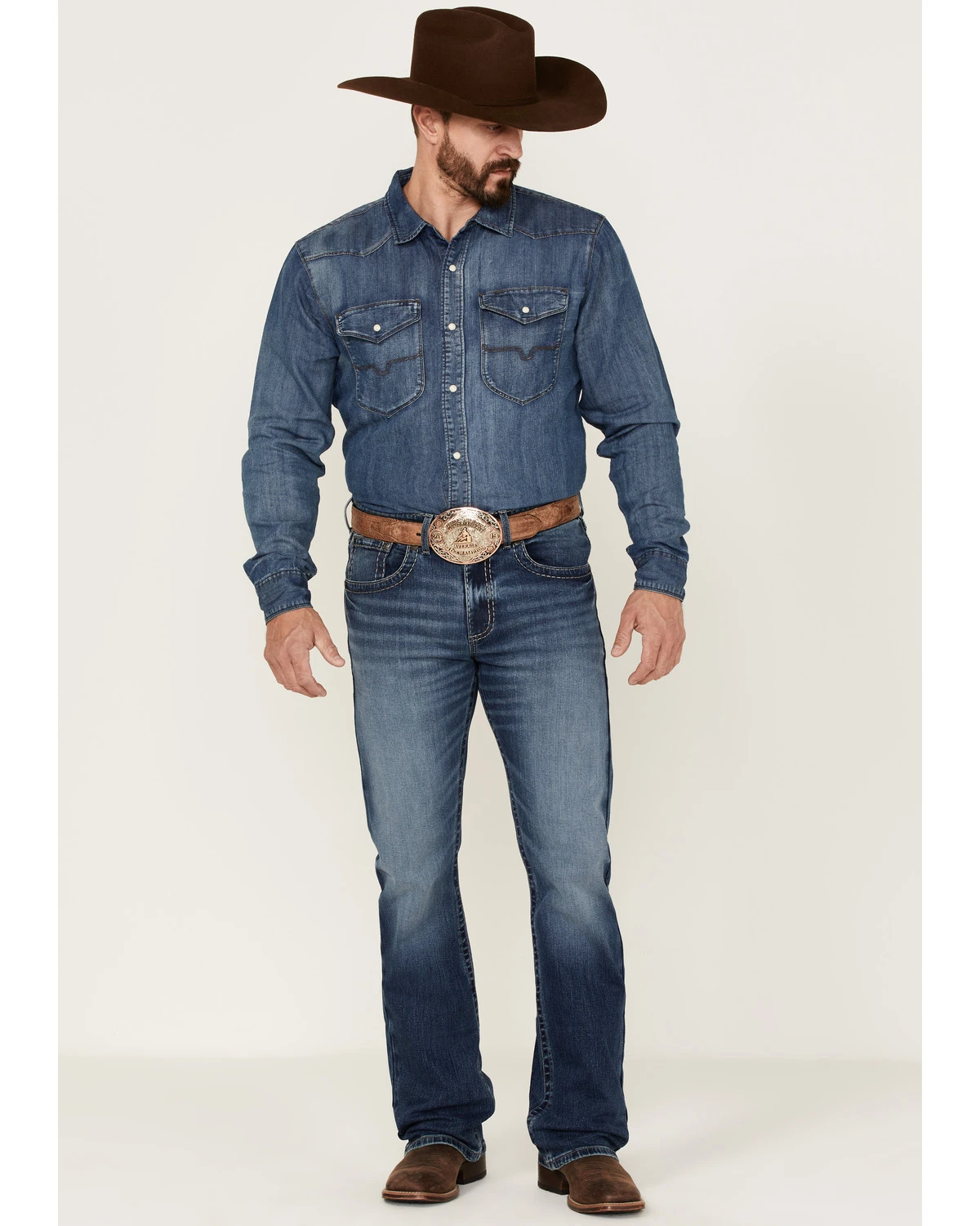 Rock 47 By Wrangler Men's Edmond Medium Wash Stretch Slim Bootcut Jeans 3 Rock 47 By Wrangler Men's Edmond Medium Wash Stretch Slim Bootcut Jeans