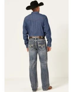 Rock & Roll Denim Men's Double Barrel Medium Wash Two Tone Raise Relaxed Straight Jeans