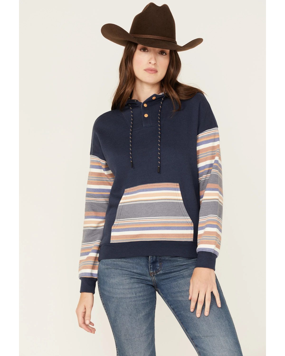 RANK 45 Women's Stripe Contrast Hooded Pullover 3 RANK 45 Women's Stripe Contrast Hooded Pullover
