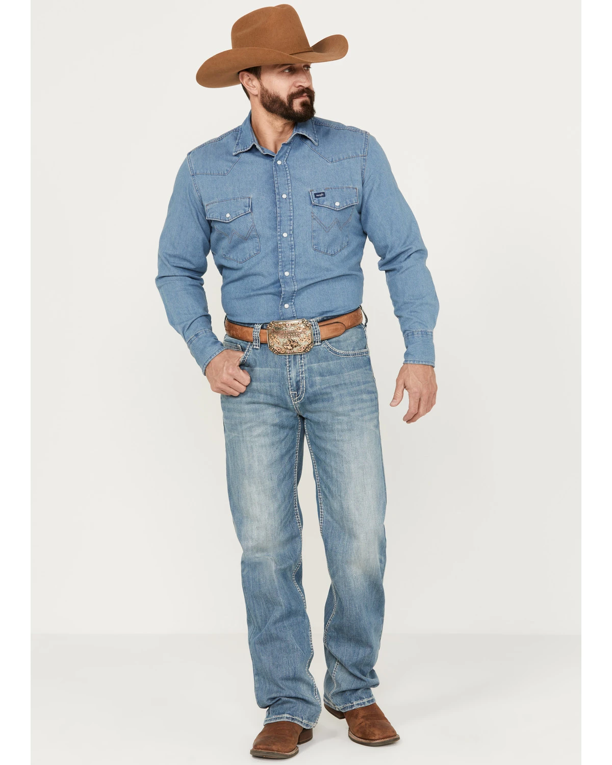 Rock & Roll Denim Men's Double Barrel Light Vintage Wash Relaxed Straight Stretch Jeans 5 Rock & Roll Denim Men's Double Barrel Light Vintage Wash Relaxed Straight Stretch Jeans - Image 3