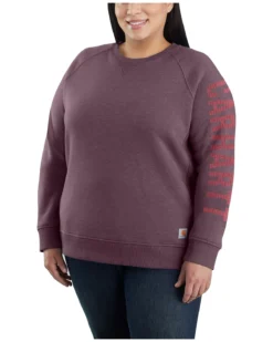 Carhartt Women's Relaxed Fit Midweight Crewneck Block Logo Sleeve Graphic Sweatshirt - Plus